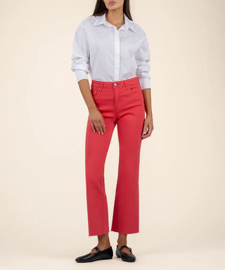 Kelsey High Rise Fab AB Ankle Flare With Raw Hem - Strawberry