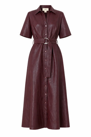 Juliette Faux Leather Dress - Burgundy