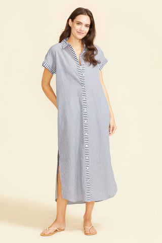 Riga Short Sleeve Short Dress - Navy Stripes