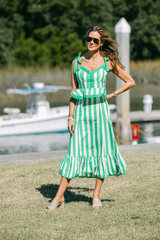 Addie Tie Top - Green Stripe