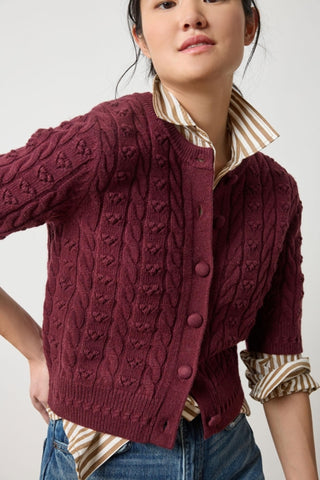Short Sleeve Cardigan Sweater - Plum