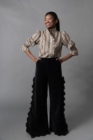Frilled Button Down - Flower Stripe