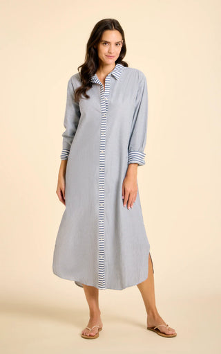 Riga Short Sleeve Midi Dress - Navy Stripes