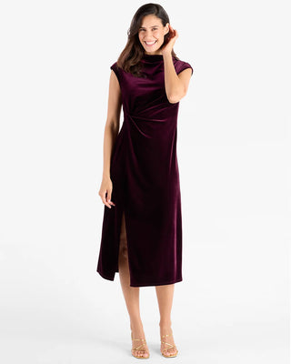 Autumn Stretch Velvet Dress - Merlot