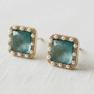 Blue Cubic Zirconia Geometric Stud Earrings