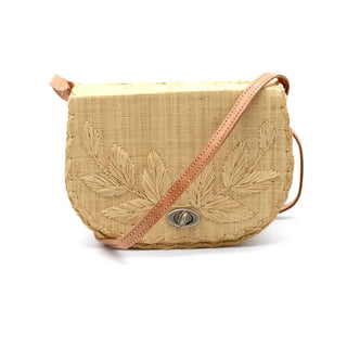 70's Embroidered Vines Straw Crossbody - Natural