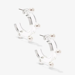 Clear Lucite Pearl Open Hoop Earring