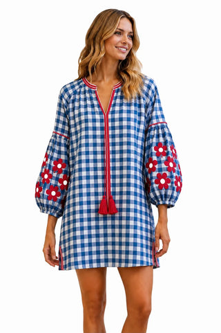 Football Plaid Dress - Red/Blue