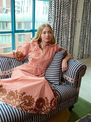 Banyan Puff Sleeve Dress - Terracotta Stripe
