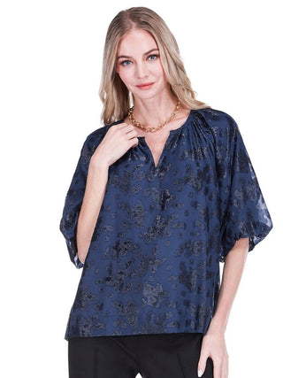 Puff Sleeve Peasant Top - Navy