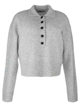 Lilia Button Front Long Sleeve Sweater - Heather Grey