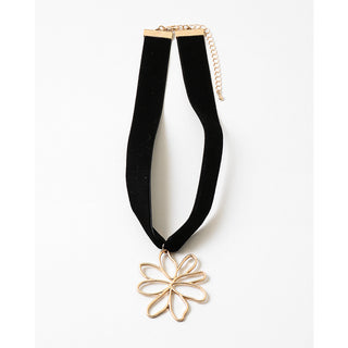 15" Black Velvet Choker Gold Flower