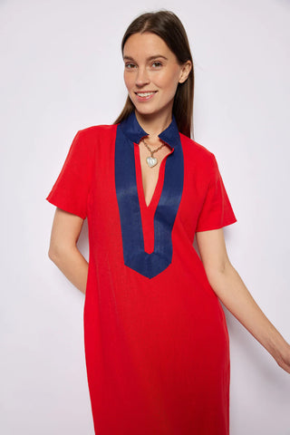 Short Sleeve Classic Maxi Tunic - Fiery Red
