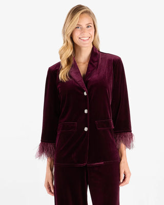 Essie Stretch Velvet Blazer - Merlot/Feathers