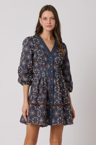 Lina Dress - Navy/Umber/Sand