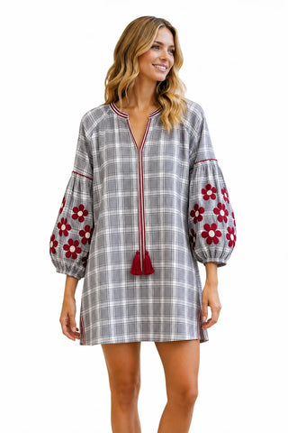 Football Plaid Dress - Crimson/Grey