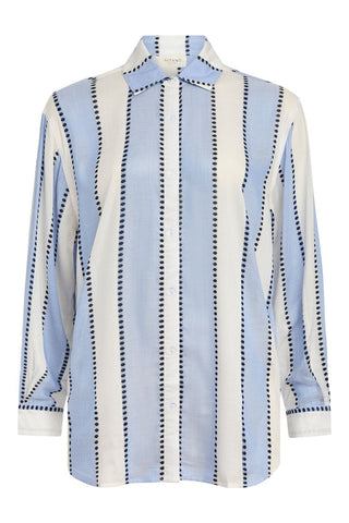Positano Shirt Dress - Blue/White Cabana Stripes with Dots
