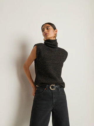 Isha Turtleneck Tank - Shiny Jet Black