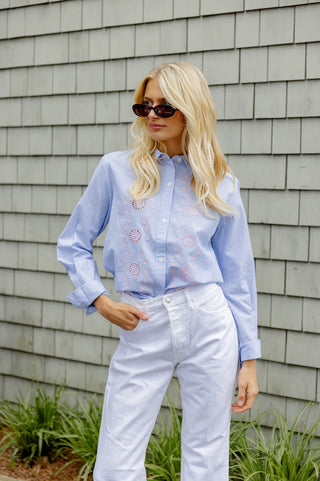 Boyfriend Button Down Shirt - Blue/White