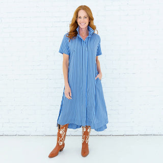 Millie Dress - Blue/Navy Stripe