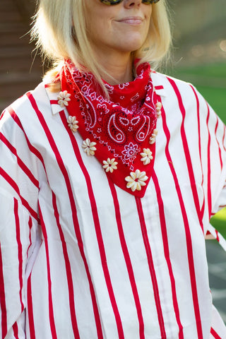 Rosette Cowrie Bandana - Red