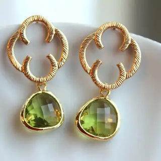 Peridot Green Earrings Gold Clover