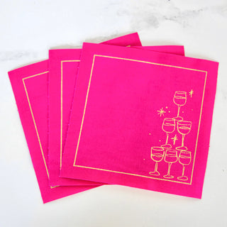 Blush Bubbles Cocktail Napkins with Gold Border