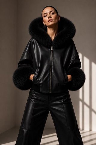 Fox Trim Jacket - Black