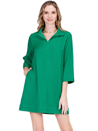 Placket Bell Sleeve Dress - Green