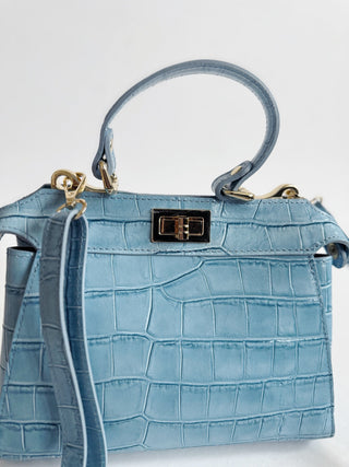 Spring Croc Embossed Leather Flip Lock Bags