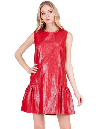 Flounced Hem Sleeveless Dress - Red