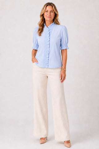 The Kiki Ruffle Cotton Shirt-Sky