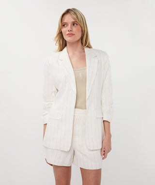 Blazer Linen Striped - Off White/Sand