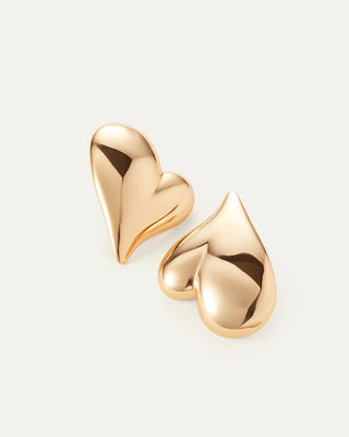 Mega Art Heart Button Earrings-High Polish Gold