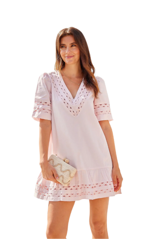 V-Neck Puff Sleeve Dress - Blush