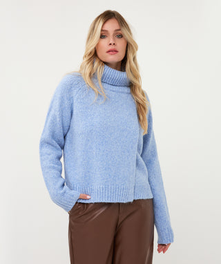 Sweater Open Big Collar - Sky Blue