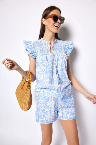 Flutter Sleeve Top - Tropical Block Print