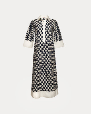 Tracey Midi Dress Loop Print - Navy/Oyster