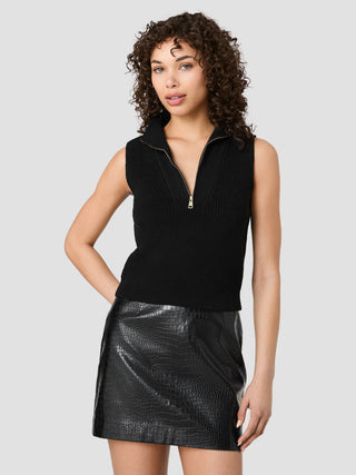 Marley Knit Half Zip Rib Vest - Black