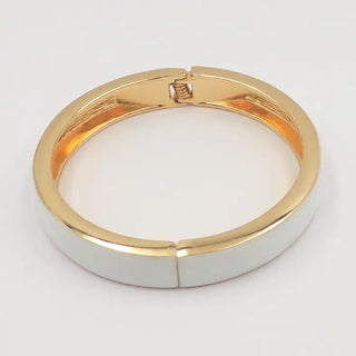 Gold Hinged Bangle with White Enamel Bracelet