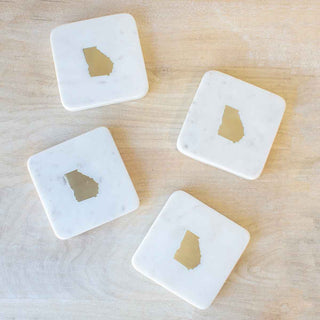 Georgia Marble Coasters - White/Brass
