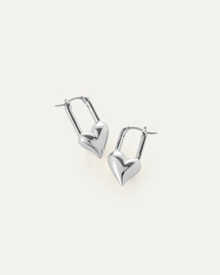 Padlock Heart Huggies - High Polish Silver