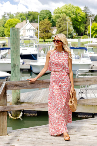 Matching Skirt Set - Red Shell Print