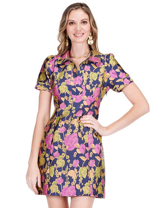 Front Zip Fitted Dress - Vibrant Vines