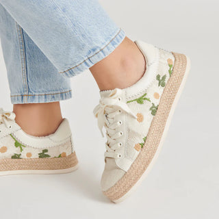 Azalia Sneaker - White Floral Raffia