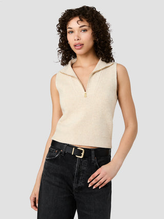 Marley Knit Half Zip Rib Vest - Oatmeal