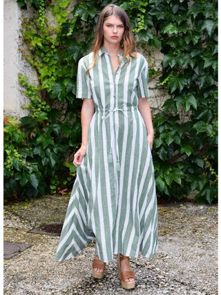 Kelli Short Sleeve Maxi Dress - Green Stripe
